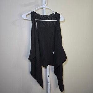 Theory Black Knit Open Front Asymmetrical Hem‎ Sleeveless Vest Women's S/P